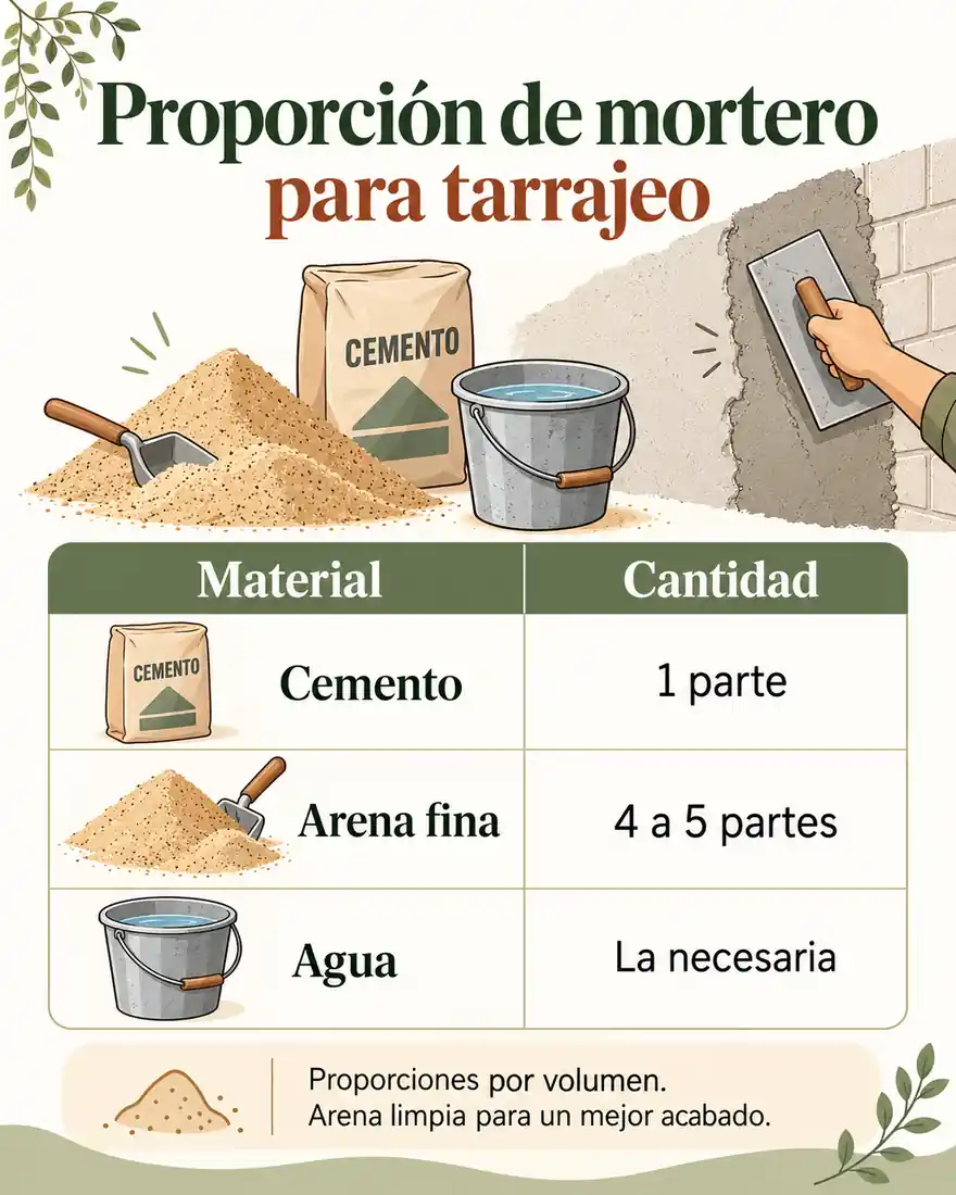 Proporción de mortero para tarrajeo — infografía ilustrada