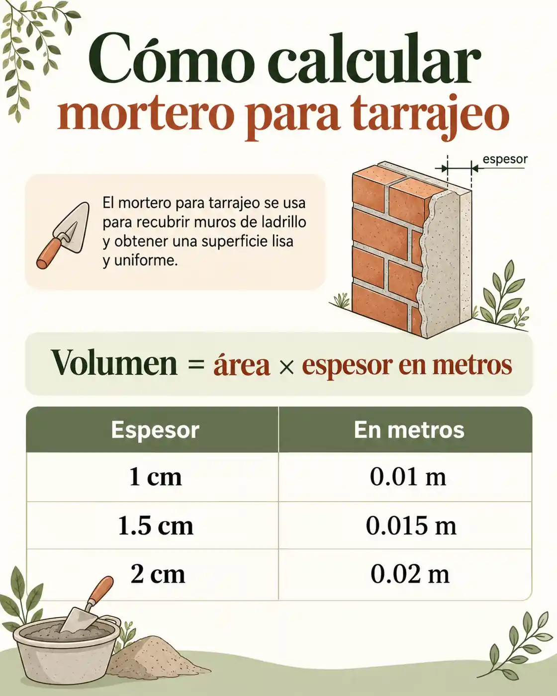 Cómo calcular mortero para tarrajeo — infografía ilustrada